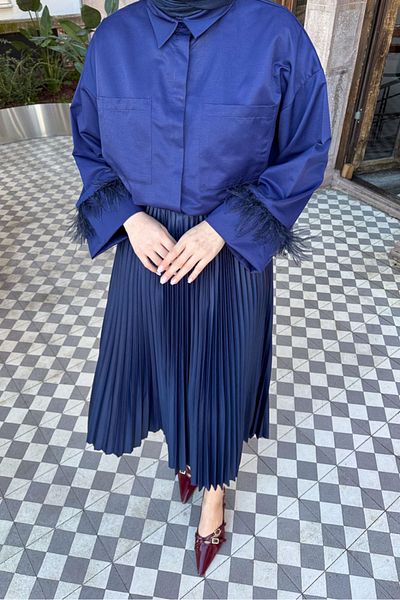 Oven Μπλε Navy Elisa Πλισέ Φούστα