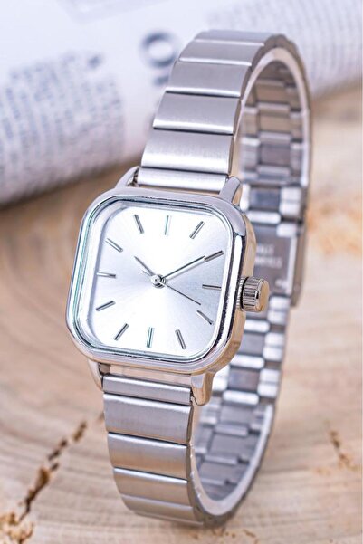 Saattino Gümüş Renk Kordon Kare Gümüş Renk Kadran Minimal Kadın Kol Saati ST-304265