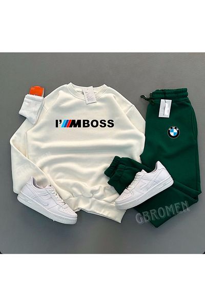 TEXTURA New Season Bmw Printed 3 Thread Crew Neck Sweatshirt-Sweatpants Set Combination