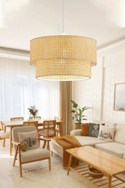 retro home design Modern Natural Hazeran Rattan 2 Tier Pendant Lamp Chandelier Living Room Kitchen Bedroom Chandelier