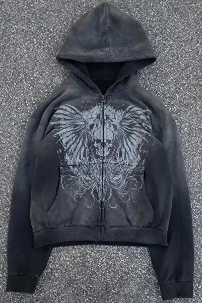 köstebek kadıköy Gothic Skull Wings Head Kurukafa Kapüşonlu