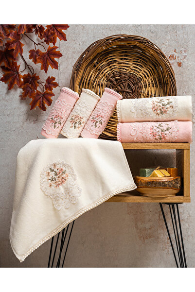 Hazangülü Buldan Üretimi Elit Çeyizlik Nakışlı Kadife 6'lı Mutfak Havlusu I 30x50