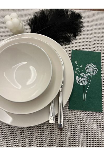 kidspartim Silver Gilded Green Chicory Flower Printed Waiter Fold Napkin Set of 16