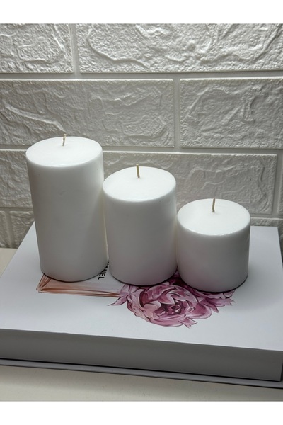 KAİR HOME Silindir Mum Beyaz Renk 3 Lü Set Orta Boy (6-7.5-9)