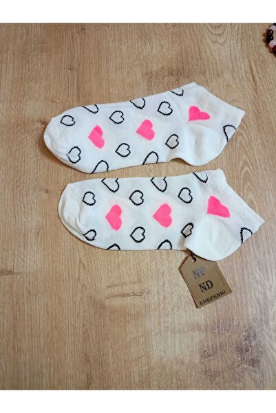 ENEFENDİ Бели памучни чорапи с сърцевиден мотив - Kisakonç 36-40