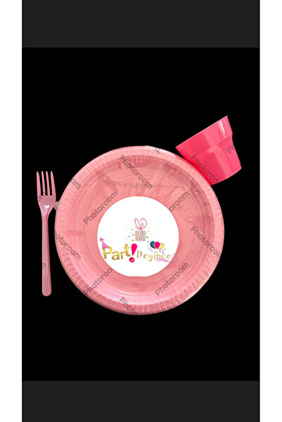 partideyince PLASTİK SERT TABAK BARDAK ÇATAL PEMBE RENK 25 KİŞİLİK SET