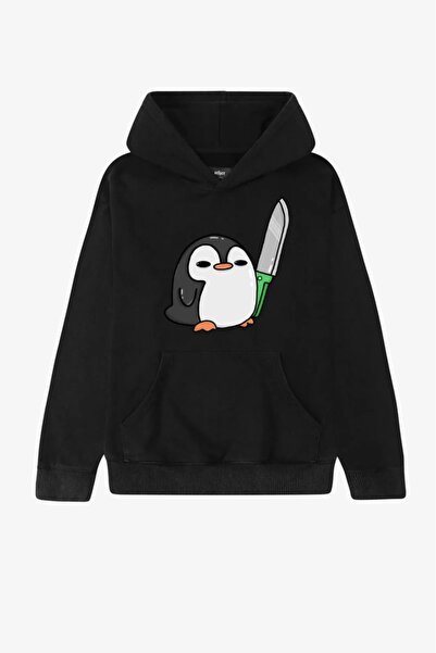 Bravebell Crna majica sa kapuljačom sa printom ubilačkog pingvina, unisex, ve...