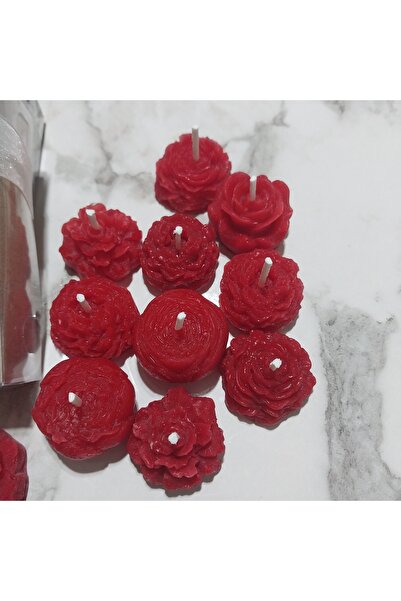 ddecco 20 li kırmızı mini gül ve şakayık mumlar Hediyelik mumlar dekoratif ak...