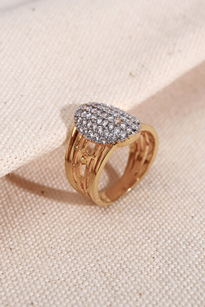 Süspüs Accessories خاتم ذهبي اللون مع حجر الزركون