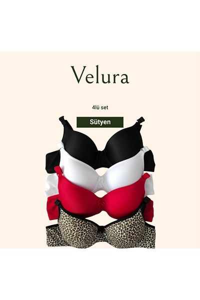 Velura Γυναικείο Σετ σουτιέν χωρίς επένδυση Underwire Daily 4 τεμαχίων Οικονομική ποιότητα και λογική συσκευασία