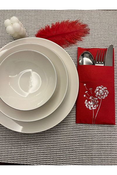 kidspartim Silver Gilded Red Pocketed Chicory Blossom Napkin 12 Pieces