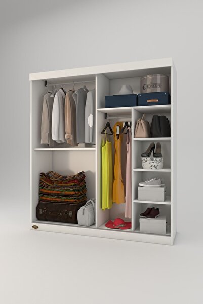 Kenzlife Gardırop Sürgülü Kapaklı Kapılı 160 Papatya Byz Aynalı Gardolap Dolap