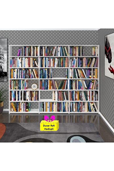 Kenzlife Kitaplık Süper Ga 180*240*19 Byz 6 Katlı 3 Bölme Çift Bölme Arkalıksız+Tekli Duvar Rafı Hediye