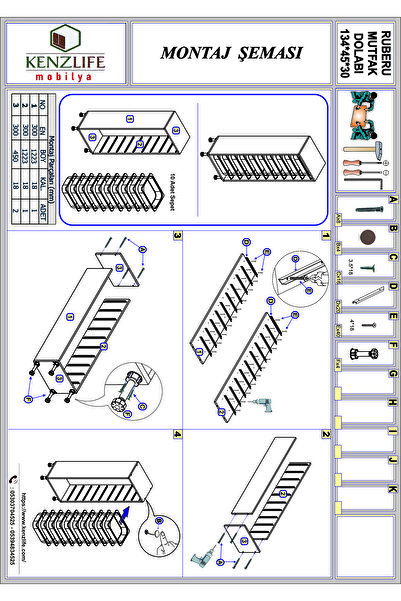 Kenzlife Sepetli Mutfak Dolabı Ruberu Crd 134X45X30 Banyo Oyuncak Çamaşır Beyaz 10 Lu Sepet