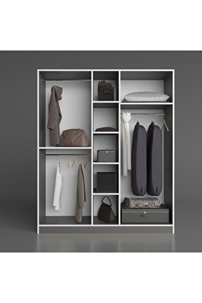 Kenzlife Gardırop 5 Kapaklı Kapılı 150 Lilyum Gri Aynalı Gardolap Dolap