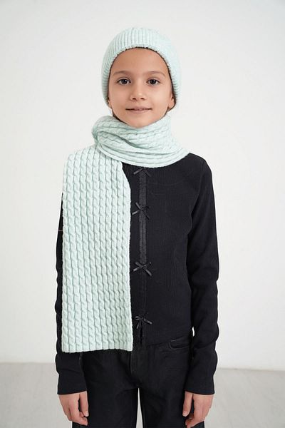 CHUBA Soft Button Knitwear Hair Knitting and Beanie Set for Kids Ages 7-9 and 10-12 - Mint Chkıds103