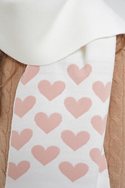 CHUBA Heart Patterned Pompom Beanie Set for Children 7-12 Years - White Chkıds105