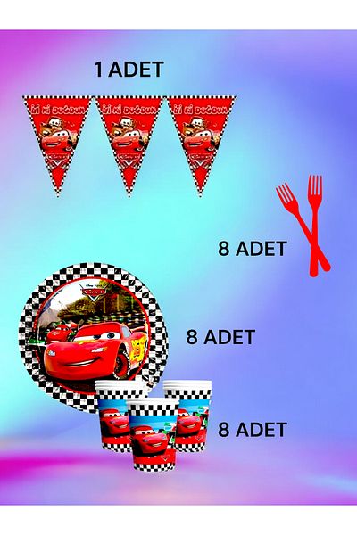 VibeHome 8-Person Cars Themed S Pack - Birthday Party and Fun Events