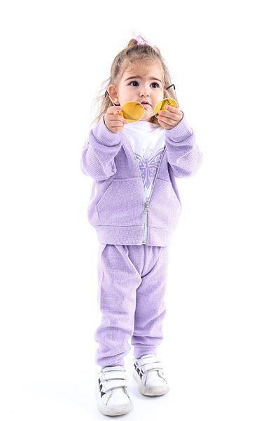 minitrends Wafle Knitted Fabric Girl's 3 Piece Set