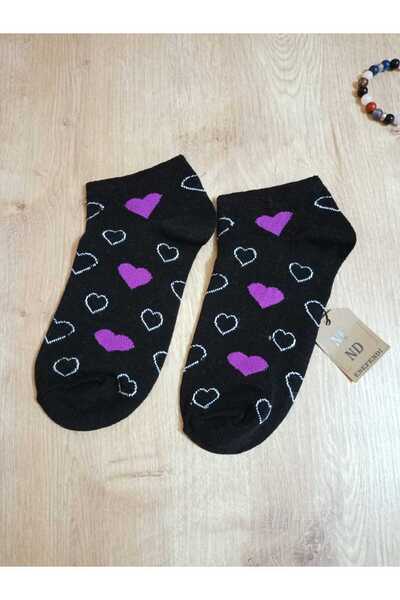 ENEFENDİ Ciorapi pentru femei cu model de inimă - bumbac, negru, Kisakonç 36-40