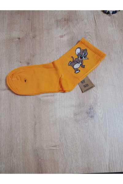 ENEFENDİ Джери памучни чорапи с животински принт, дамски оранжеви чорапи, безшевни чорапи, размер 36-40
