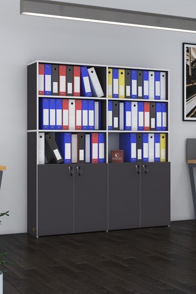 Kenzlife Klasör Dolabı Kilitli Ilgar Gri 175*160*30 Klasörlük Kitaplık Ofis A...