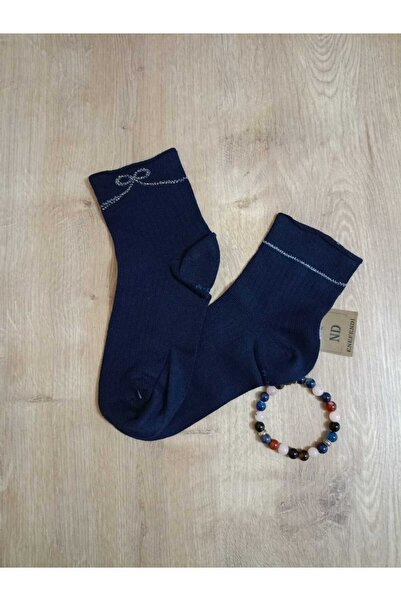 ENEFENDİ Тъмносини дамски чорапи - панделка, еластична лента с камъчета и без...