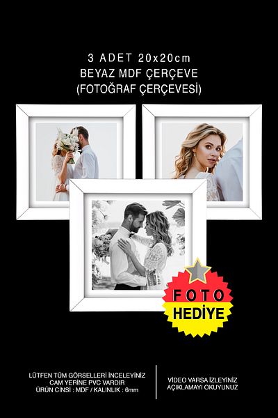 bymat 3 Pieces 20x20 Frame - White Frame - MDF Square Frame - Multiple Photo Frame Set