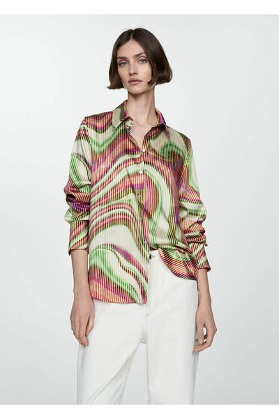 MANGO Woman Patterned Satin Shirt