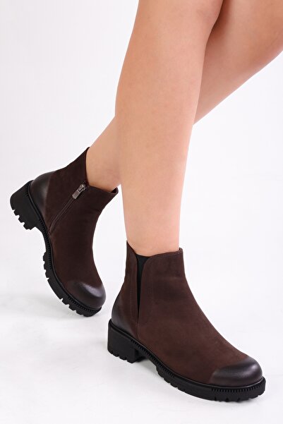 Shoeberry Γυναικείες καθημερινές μπότες Neylan Brown από γνήσιο δέρμα καστόρι