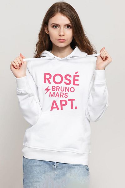Tshirthane Blackpink Rose Bruno Mars Apt White Women's 3Ip Hooded Sweatshirt