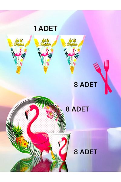 VibeHome Flamingo Themed S Pack for 8 - Birthday Party and Fun Events