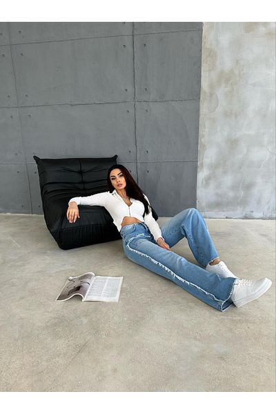 Zeo Basic PANTALONI PALAZZO ALBASTRU MEDIU CU TOCURI DE LATURILE