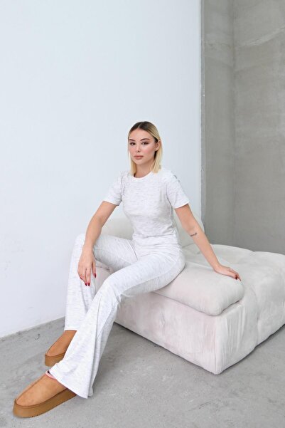 C&City Yüksek Bel Soft İspanyol Paça Pantolon Gri