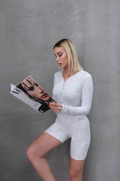 C&City Gray Long Sleeve Soft Jumpsuit Romper - Short Sleeve and Button