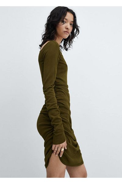 MANGO Woman Square Collar Gathered Dress