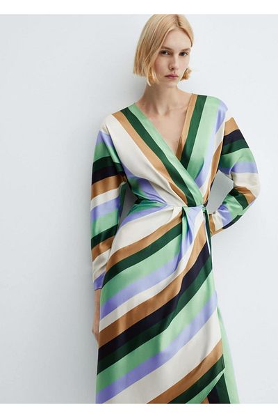 MANGO Woman Striped Satin Dress