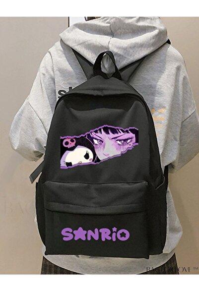 weywot Rucsac Kuromi Sanrio cu imprimeu mov și compartiment pentru sticlă de apă