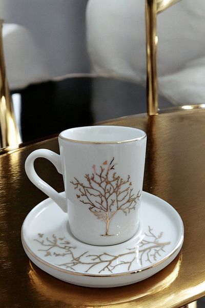 HOMENFA 6-Piece (12 Pieces) Porcelain Modern Corner Model Coffee Cup Set