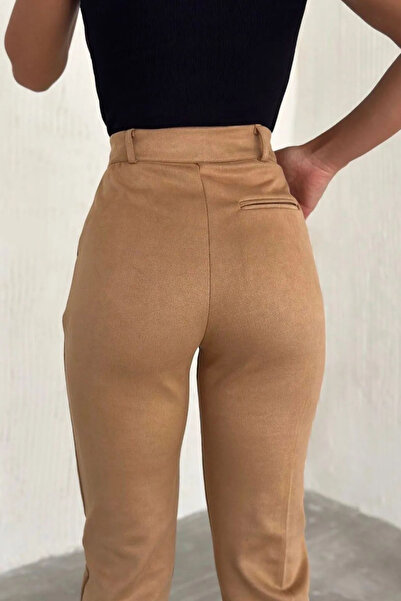 Swana Kadın Süet Havuç Pantolon- Camel