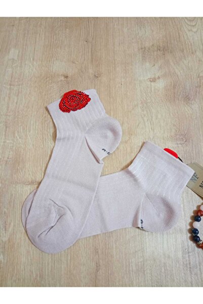 ENEFENDİ 36-40 Размер Безшевни памучни дамски чорапи с розов мотив - Gültaş Детайлни и ароматизирани с ликра