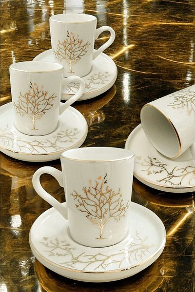HOMENFA 6-Piece (12 Pieces) Porcelain Modern Corner Model Coffee Cup Set
