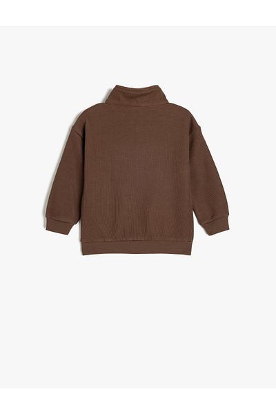 Koton Polo Neck Long Sleeve Cotton Sweatshirt with Half Zipper