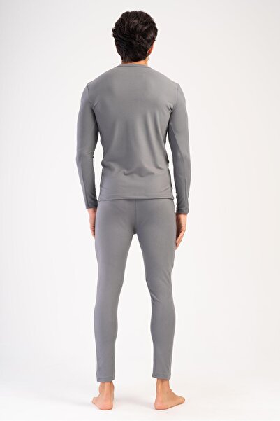 C&City Men's Long Sleeve V-Neck Thermal Underwear Set 405157   Smoked