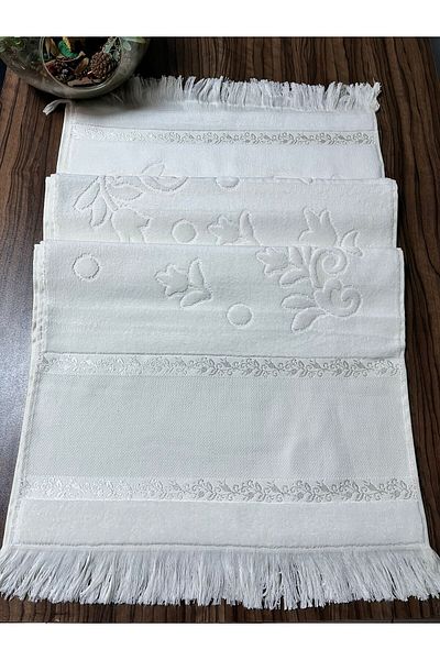 mihriban 2 Τεμάχια 50x90 Soft Etamin - Jacquard Ecru Πετσέτα προσώπου με κρόσσια
