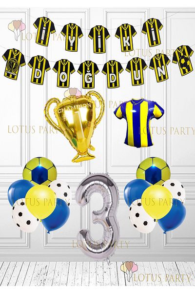 LOTUS PARTY Σετ γενεθλίων Fan Yellow Navy με θέμα το ποδόσφαιρο - Yellow Navy Jersey Καλή γενέθλια 3 ετών
