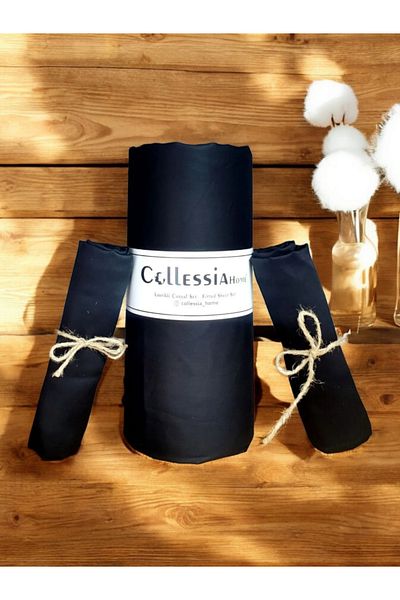 CollessiaHome 100% Cotton Satin 200X200Cm Double Size Double Fitted Fitted Sheet Set - Black
