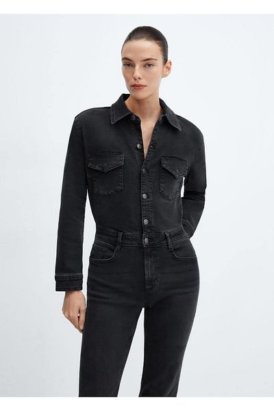 MANGO Woman Salopete din denim - Croi lung
