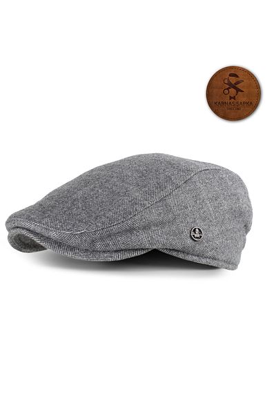 KARNAS ŞAPKA Grey Striped Wool Spottle Winter Fabric Beather Hat (Sweatproof Satin Lining)