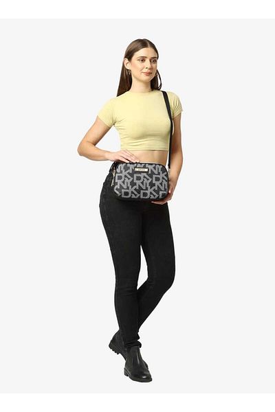 Dkny Logo Print Crossbody Bag with Detachable Strap and Zip Closure